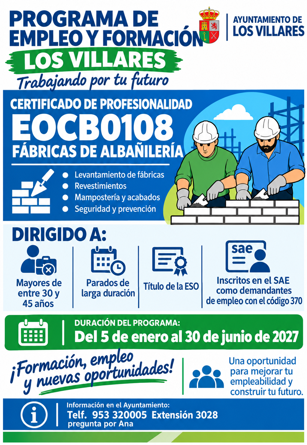 Image for the story: Los Villares opens an employment and training programme in bricklaying for unemployed people